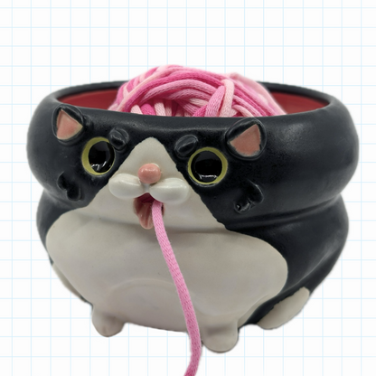 Blaaaagh! Cat Yarn Bowl (B&W Tuxedo)
